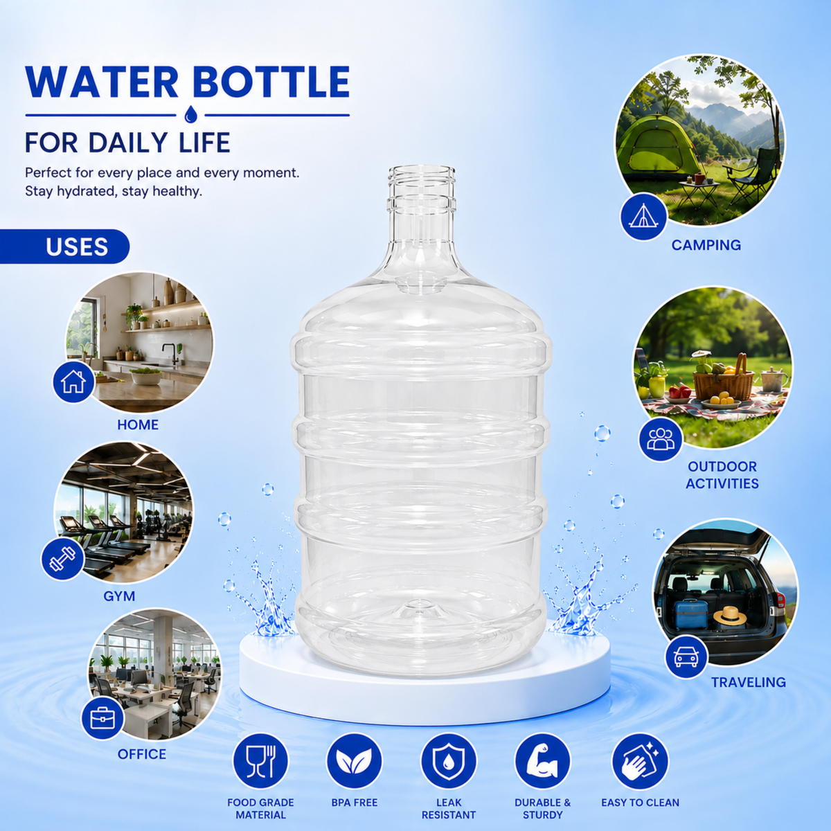 PLAMO 20 Litre Transparent Water Dispenser Bottle