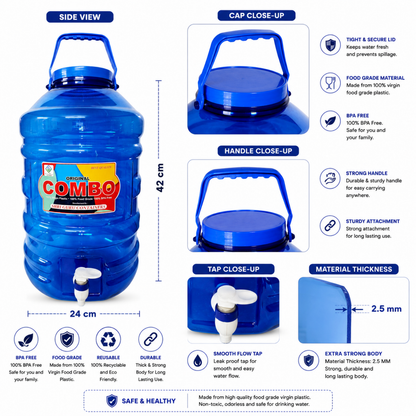 PLAMO Combo 20 Litre Water Dispenser with Tap Blue Color