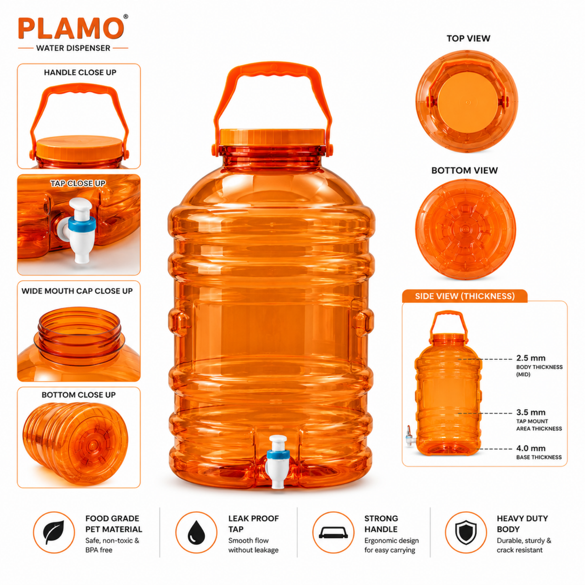 PLAMO Combo 20 Litre Water Dispenser with Tap Orange Color