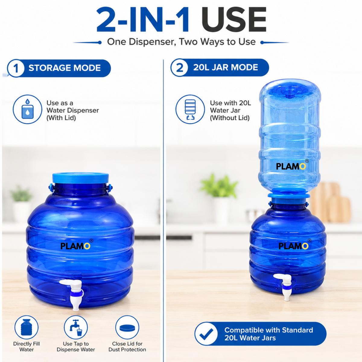 PLAMO 10 Litre 2-in-1 Water Dispenser with Tap