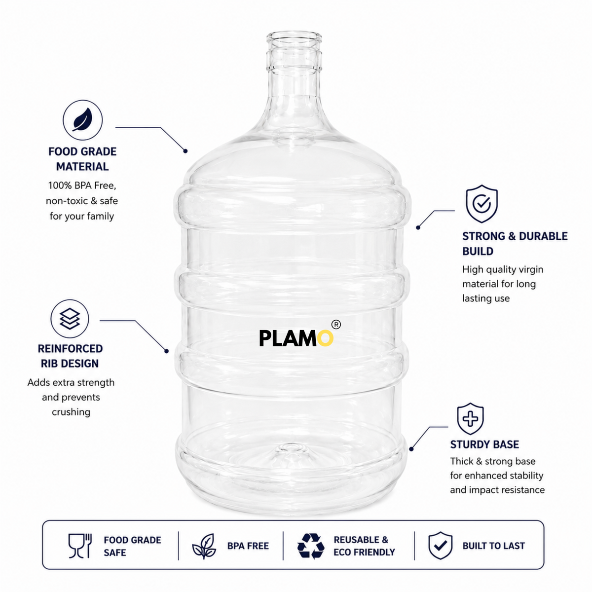 PLAMO 20 Litre Transparent Water Dispenser Bottle